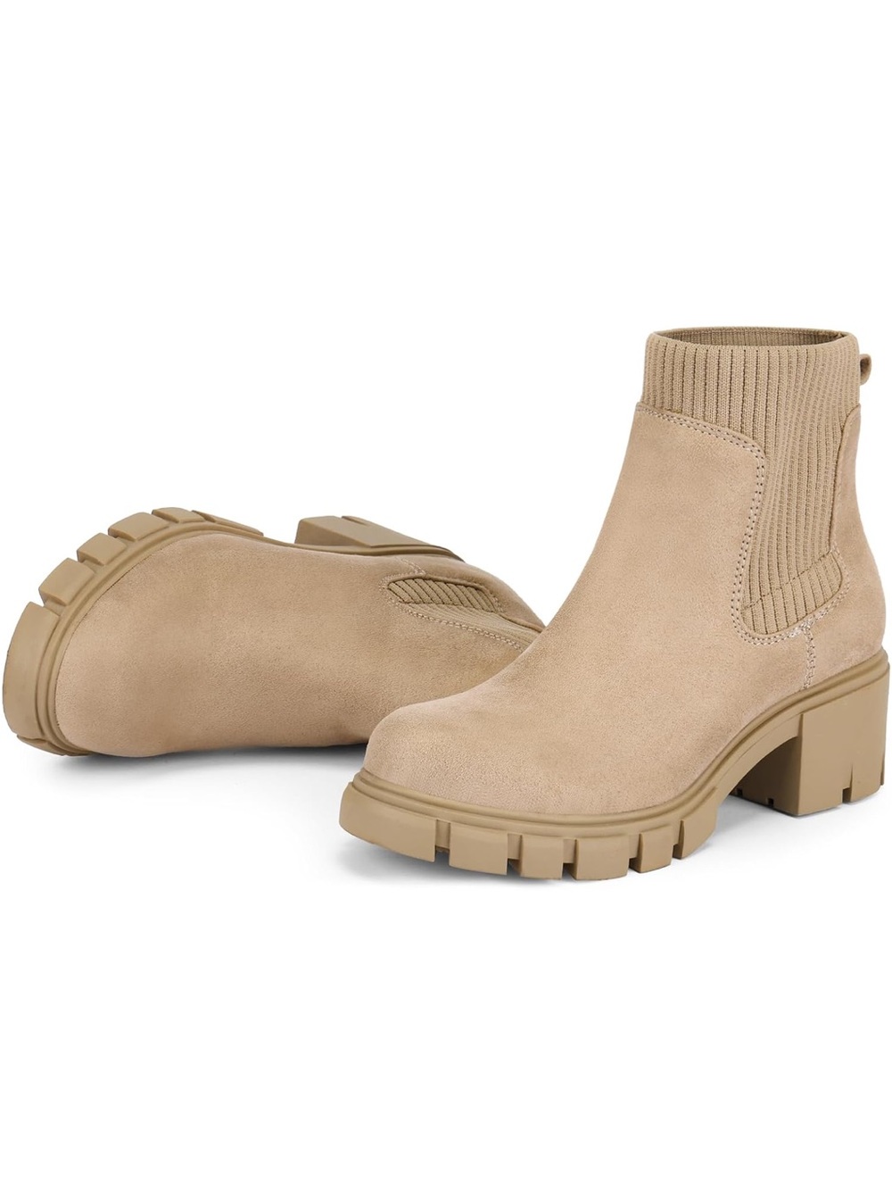 FITORY Women's Ankle Boots Chelsea Mid Heel Elastic Chunky Heel Lug Sole  Sz 7.